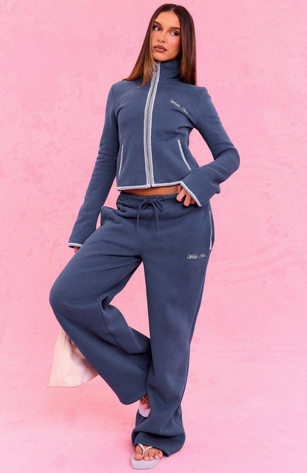 The Social Club Helena Wide Leg Sweatpants Navy