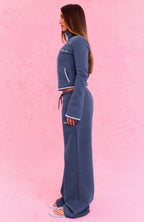 The Social Club Helena Wide Leg Sweatpants Navy