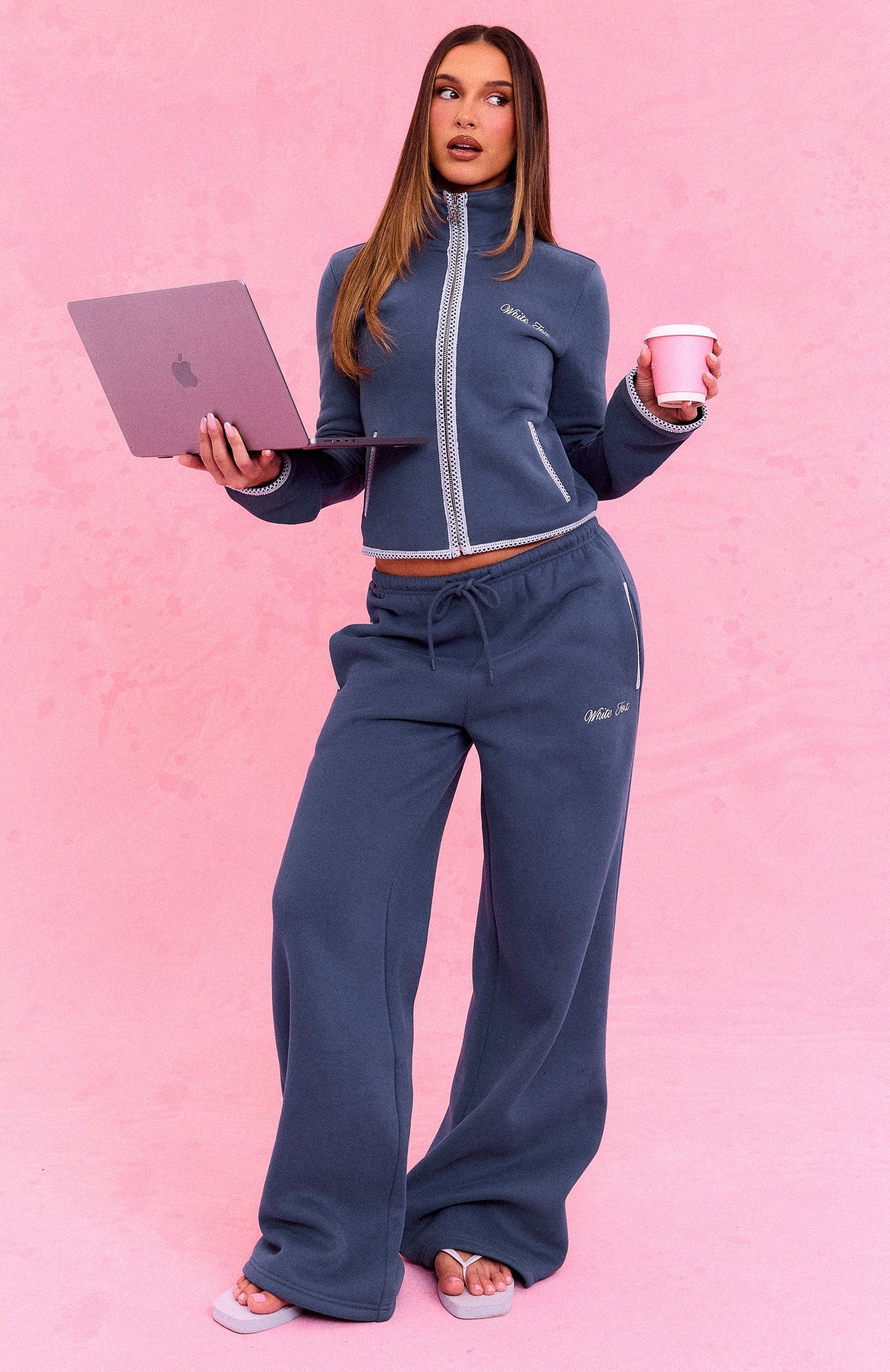 The Social Club Helena Wide Leg Sweatpants Navy