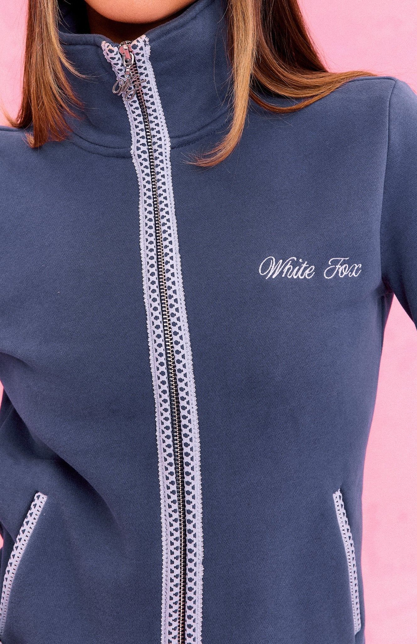 The Social Club Helena Zip Front Funnel Neck Jacket Navy