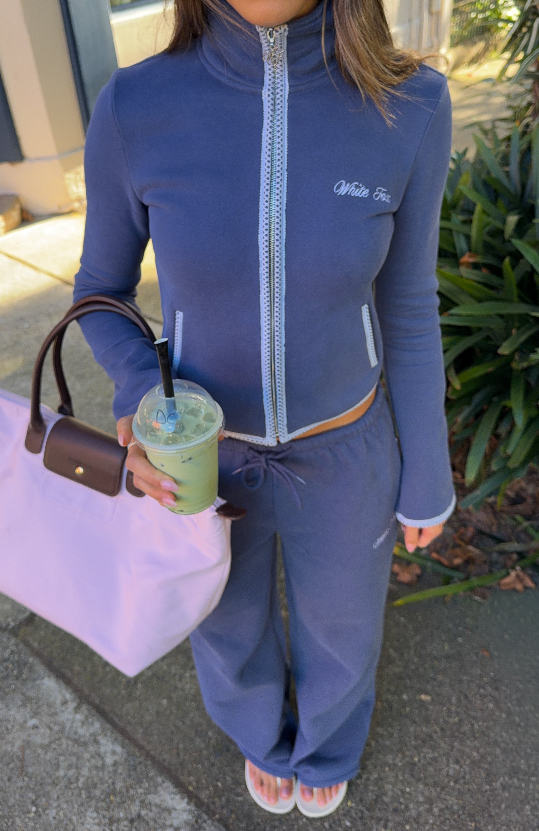 The Social Club Helena Wide Leg Sweatpants Navy