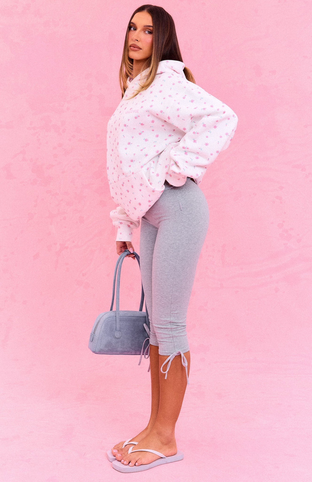 The Social Club Millie Oversized Hoodie White Ditsy