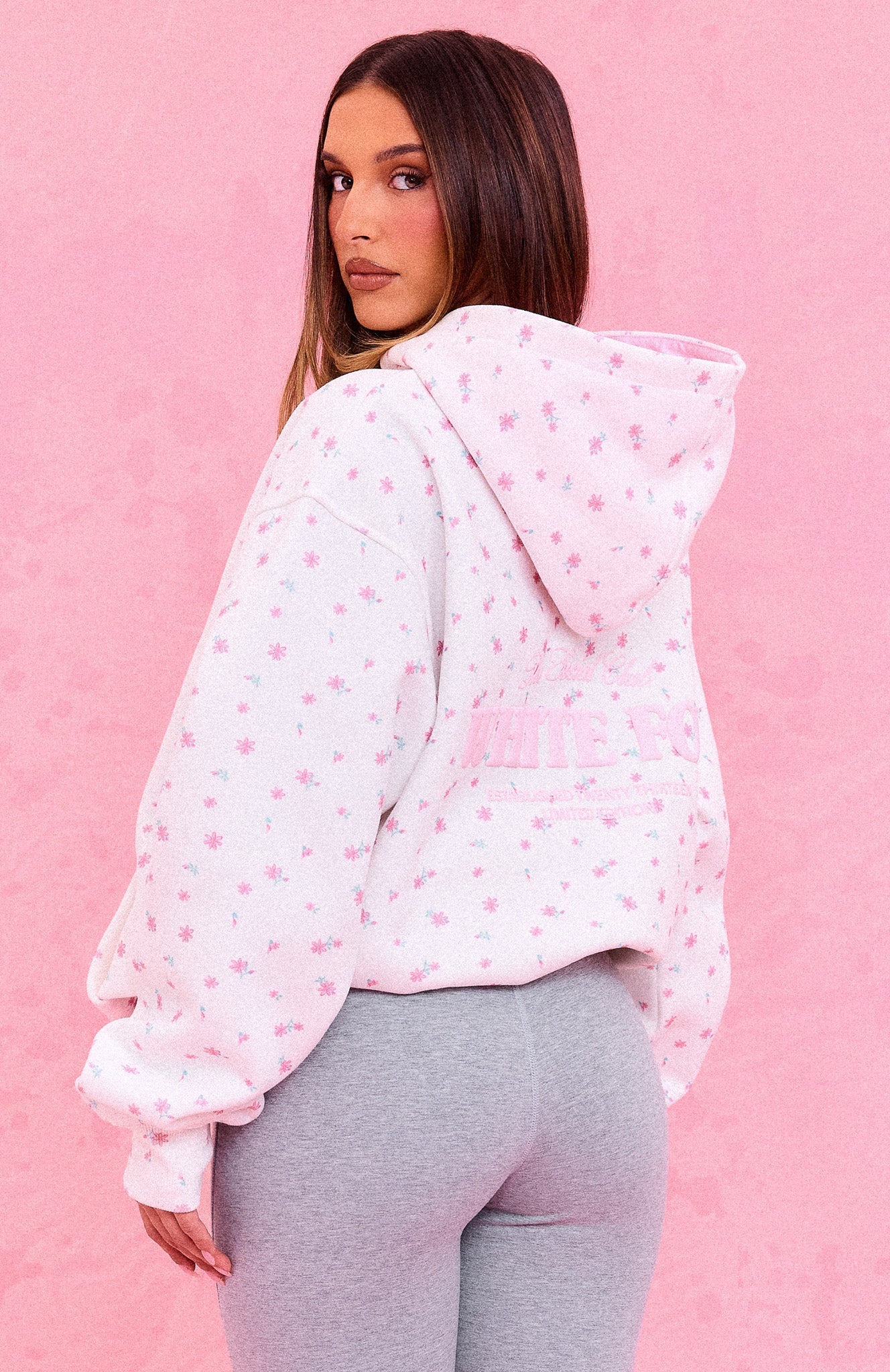 The Social Club Millie Oversized Hoodie White Ditsy