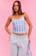 The Social Club Mirabelle Halter Top Blue Plaid
