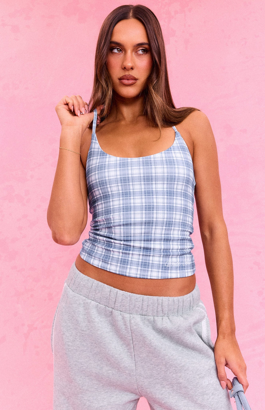The Social Club Mirabelle Halter Top Blue Plaid