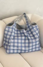 The Social Club Mirabelle Reversible Shoulder Bag Blue Plaid/Grey Marle