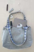 The Social Club Mirabelle Reversible Shoulder Bag Blue Plaid/Grey Marle