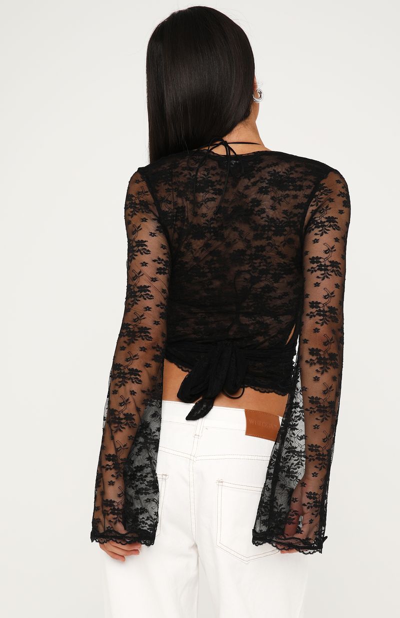 Did You Miss Me Long Sleeve Lace Top Black