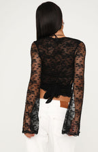 Did You Miss Me Long Sleeve Lace Top Black