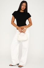 Never The Right Time Cinched Waist Short Sleeve Top Black