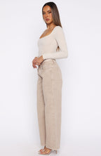 Bring The Style Low Rise Wide Leg Jeans Sesame Wash