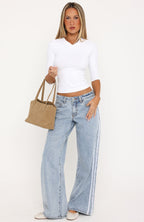 Hand On My Heart Low Rise Wide Leg Jeans Mid Blue Wash