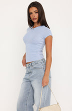 Fell Into Place V Neck Striped Short Sleeve Top Baby Blue/White