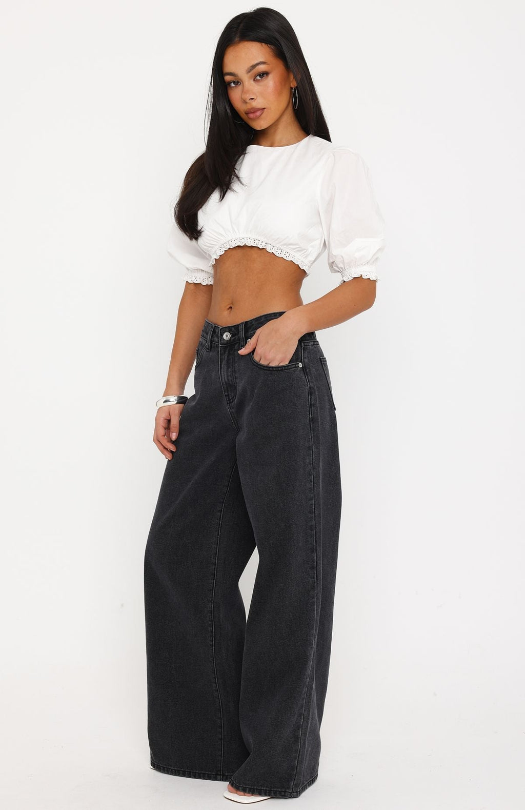 Just My Type Mid Rise Wide Leg Jeans Black Acid Wash