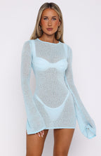 Stand And Stare Long Sleeve Mini Dress Malibu Blue
