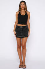 Never Guilty Denim Mini Skirt Black Acid Wash