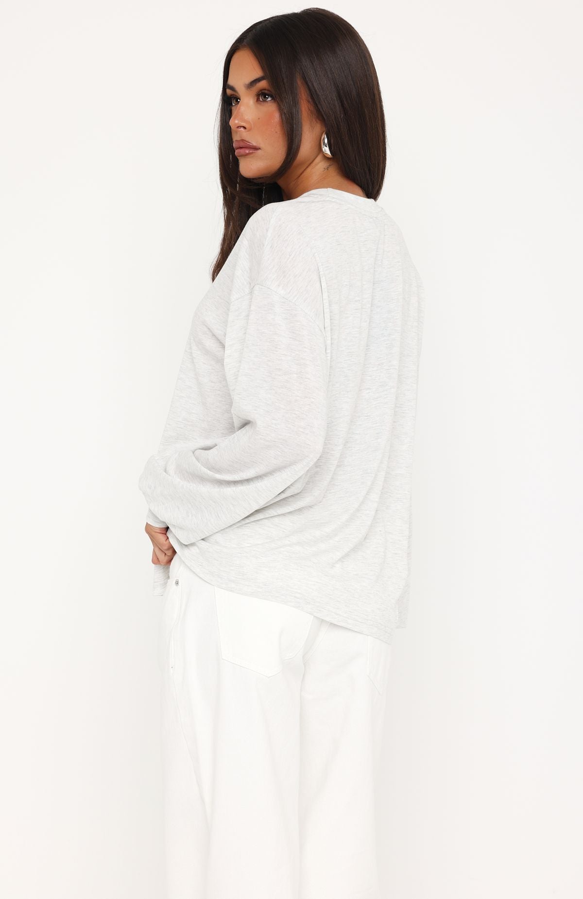 Comfy Girl Oversized Long Sleeve Tee Light Grey Marle