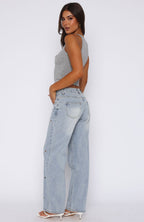 Athina Low Rise Wide Leg Jeans Light Blue Wash