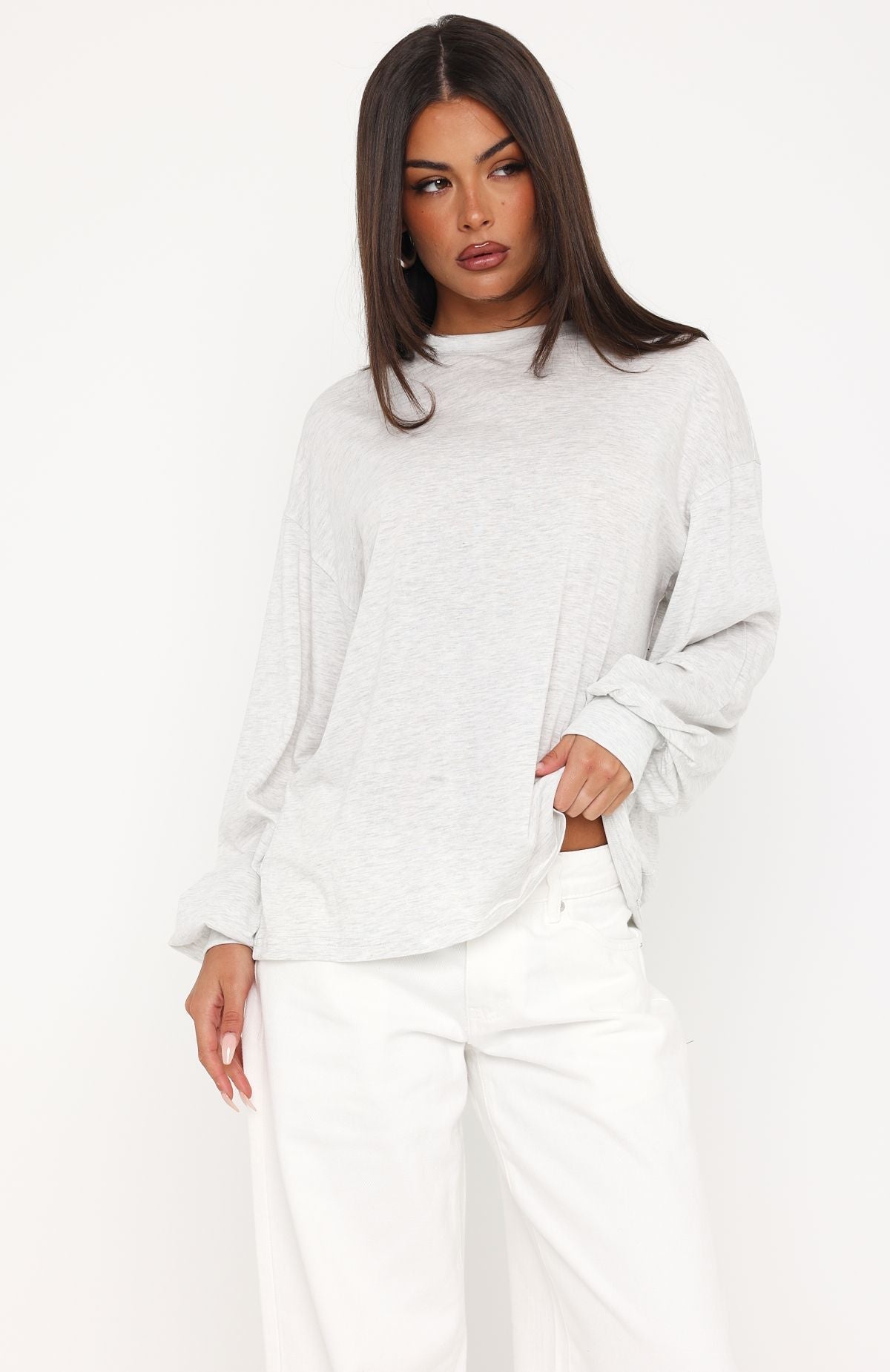 Comfy Girl Oversized Long Sleeve Tee Light Grey Marle