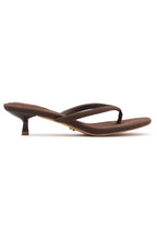 Orion Thong Kitten Mules Chocolate Faux Suede