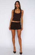 Silent Heartbeat Faux Suede Low Rise Mini Skort Dark Chocolate