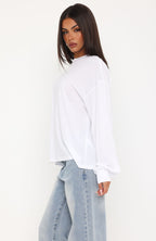 Comfy Girl Oversized Long Sleeve Tee White