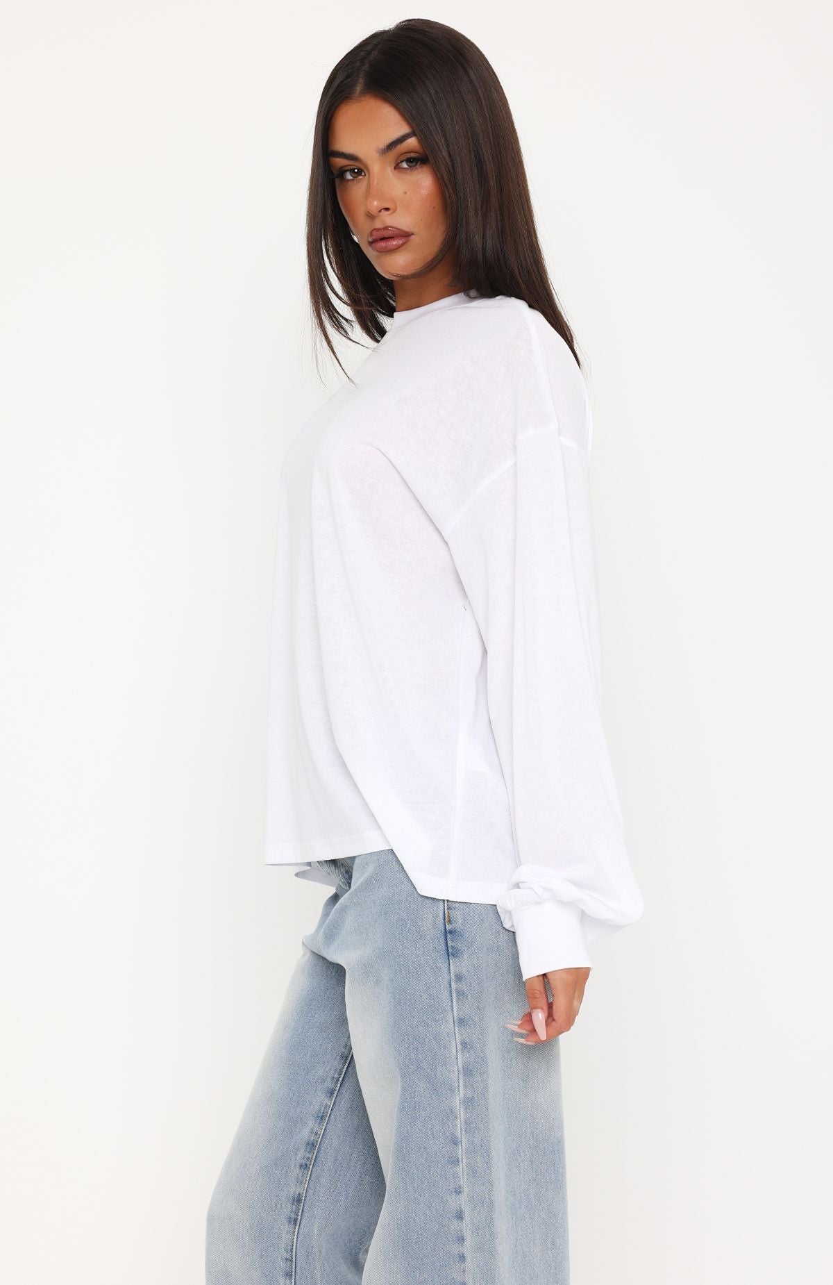 Comfy Girl Oversized Long Sleeve Tee White