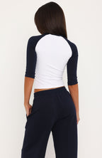 Tatiana 3/4 Sleeve Top White/Navy