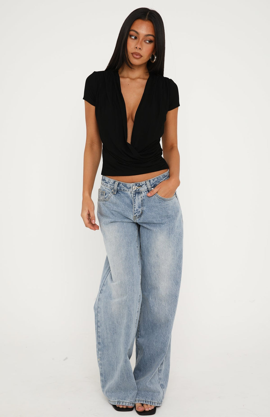 Almost Told You Short Sleeve Cowl Neck Top Black