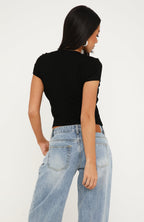 Almost Told You Short Sleeve Cowl Neck Top Black