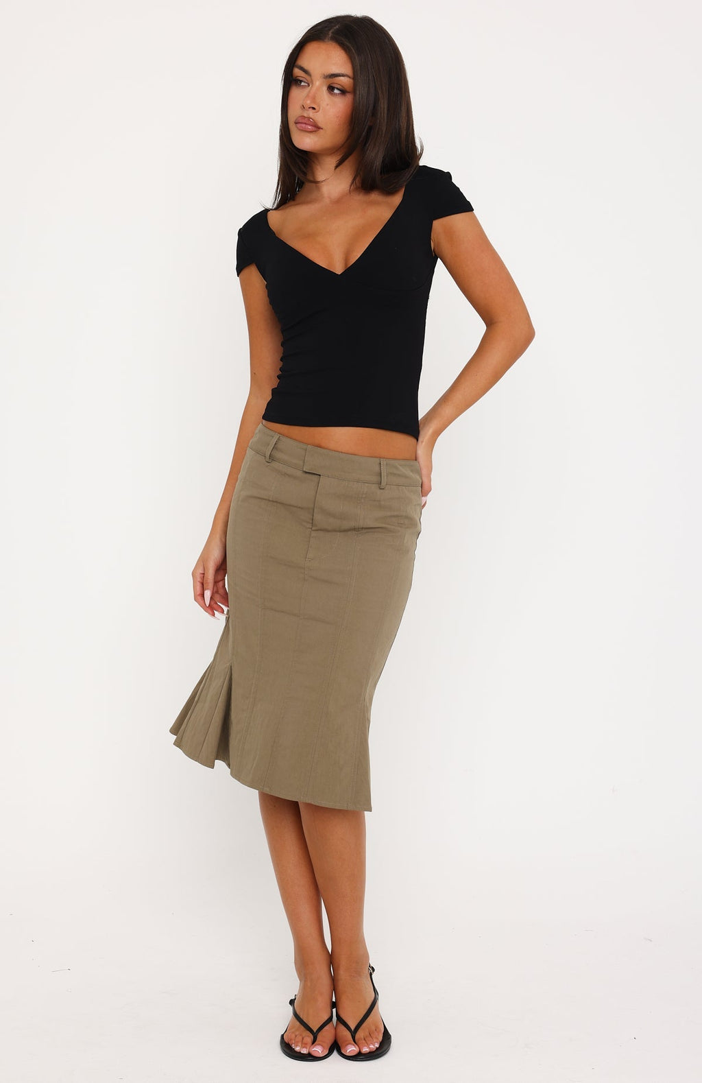 As Usual Midi Skirt Khaki