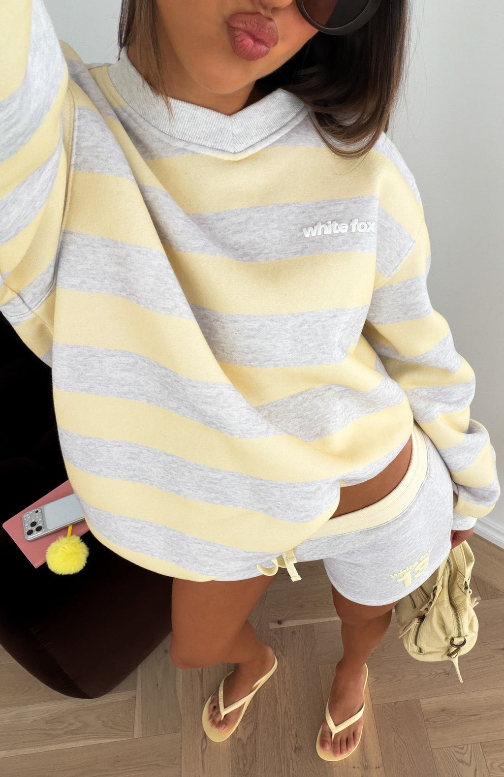 Before It's Too Late V Neck Oversized Sweater Grey Marle/Lemon