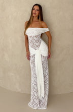 Best Dressed Off Shoulder Lace Maxi Dress White