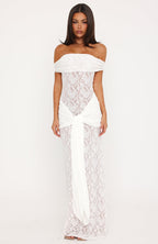 Best Dressed Off Shoulder Lace Maxi Dress White