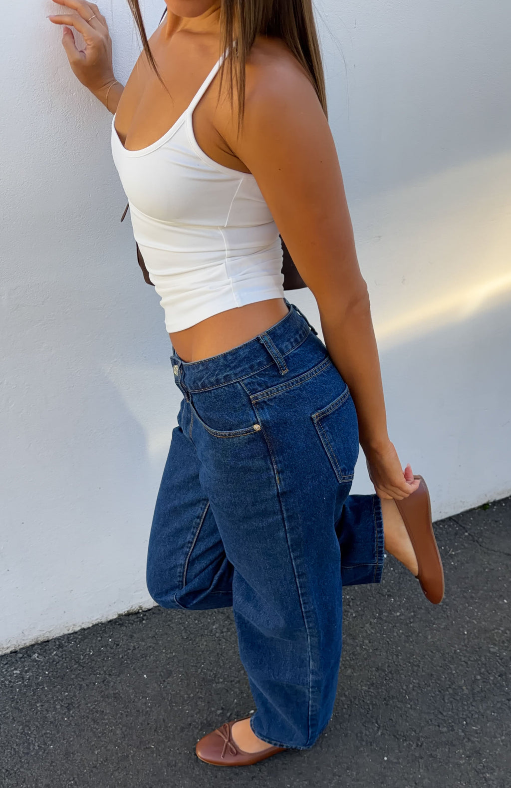 Bring The Style Low Rise Wide Leg Jeans Dark Blue Wash