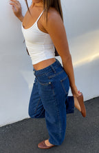 Bring The Style Low Rise Wide Leg Jeans Dark Blue Wash