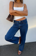 Bring The Style Low Rise Wide Leg Jeans Dark Blue Wash