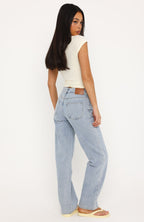 Zara Mid Rise Straight Leg Jeans Mid Blue Wash