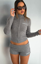Cheated Myself Knit Zip Front Jacket Grey Marle