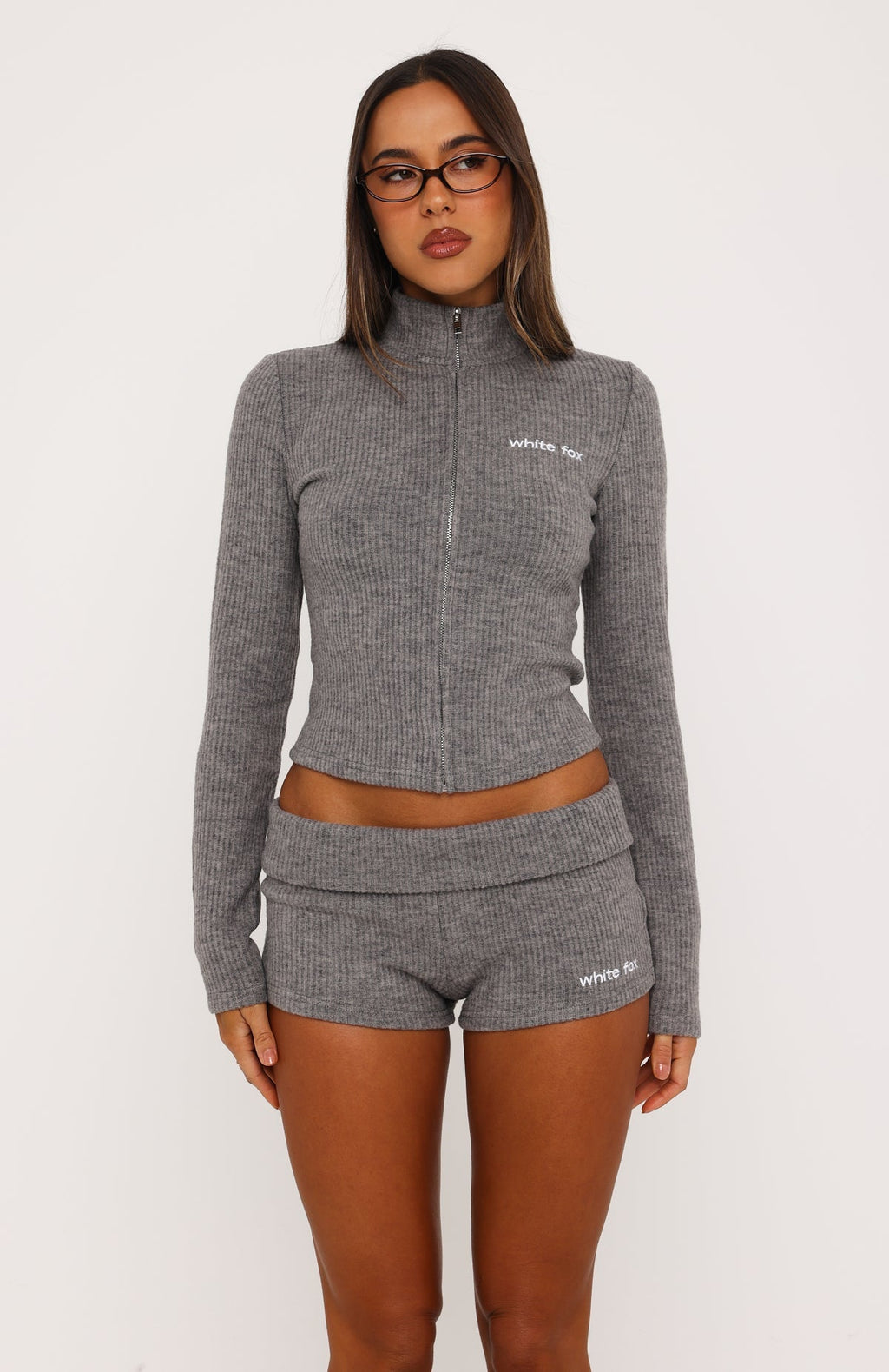 Cheated Myself Foldover Booty Shorts Grey Marle