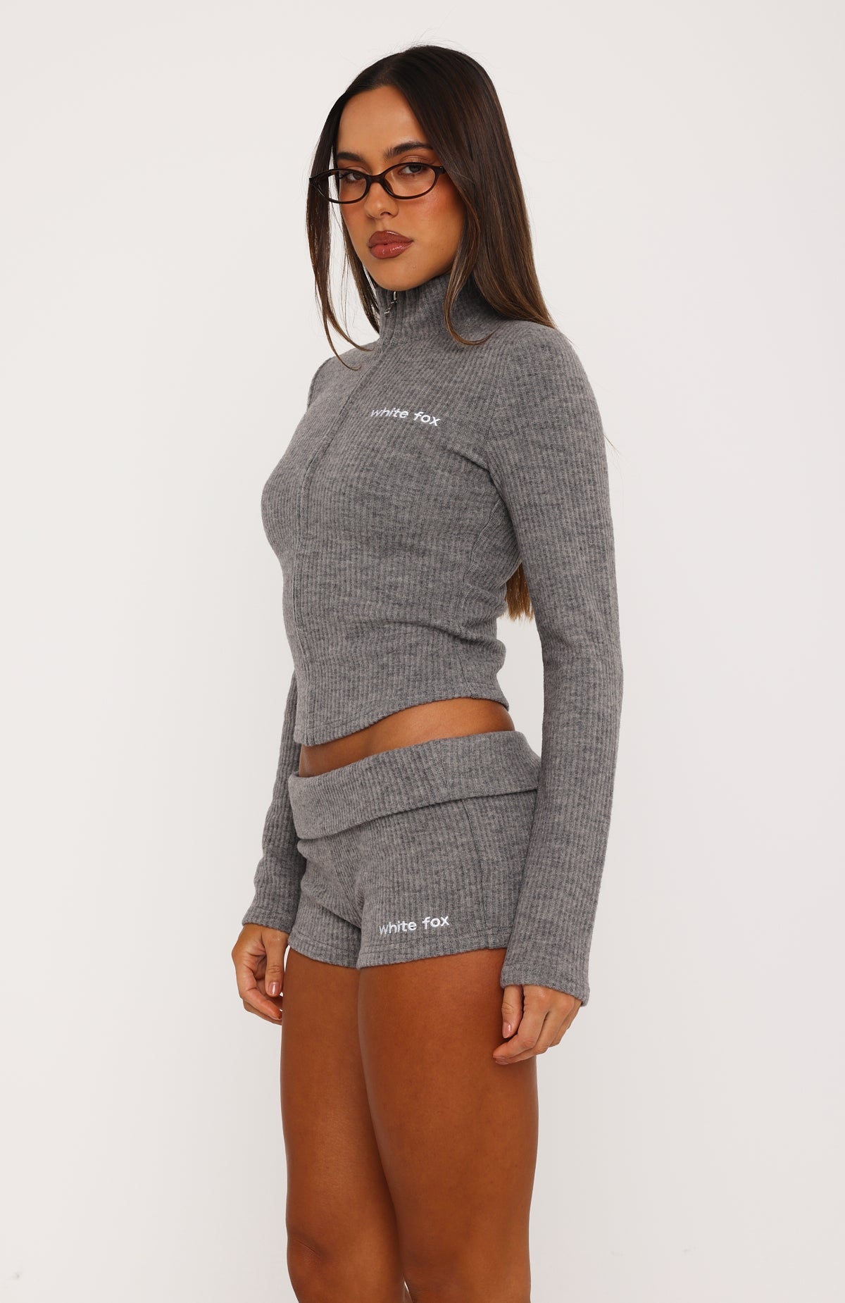 Cheated Myself Foldover Booty Shorts Grey Marle