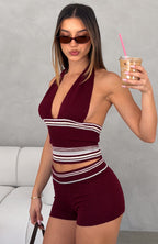 Ciao Bella Knit Halter Top Burgundy Stripe