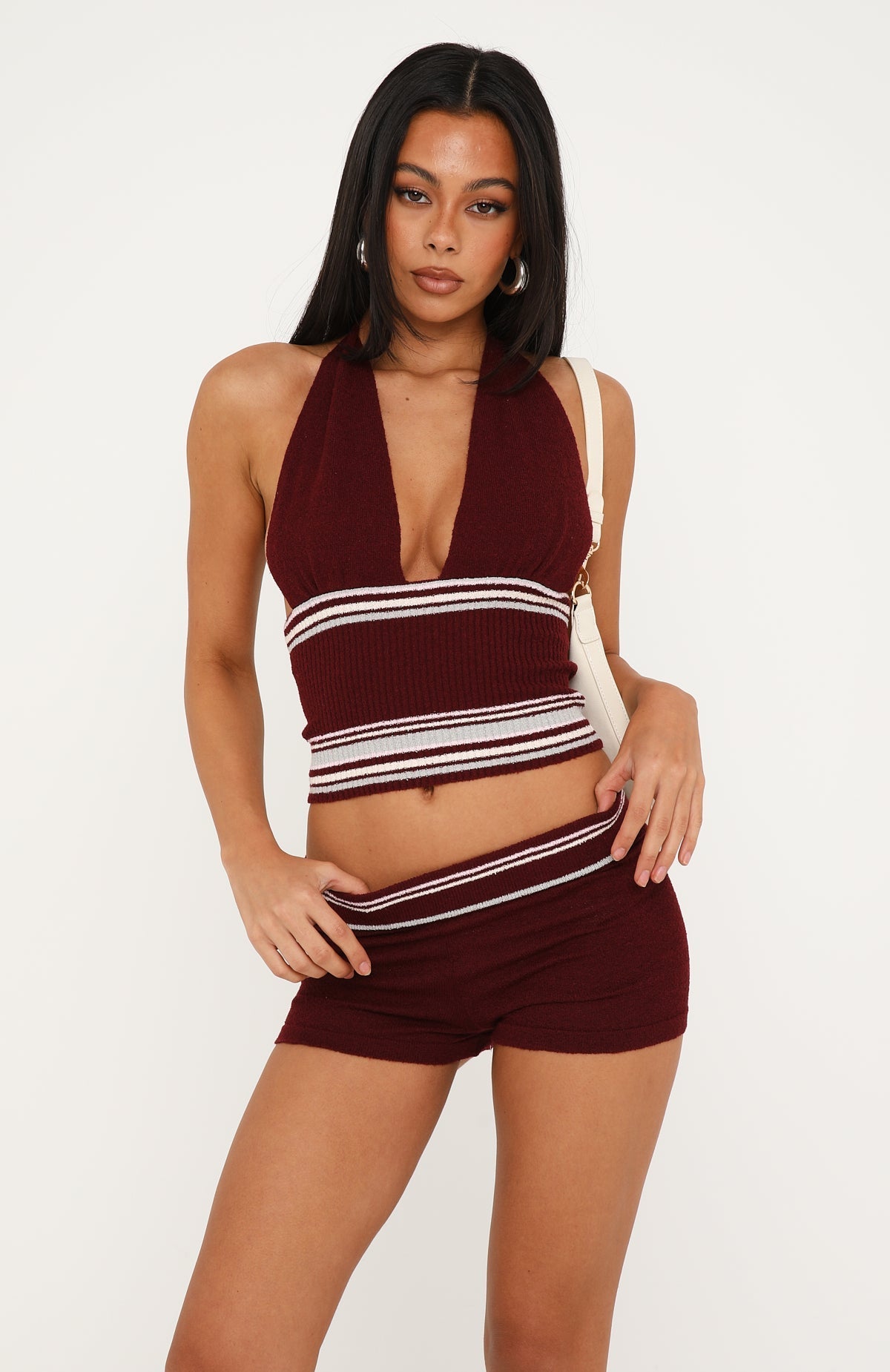 Ciao Bella Knit Shorts Burgundy Stripe