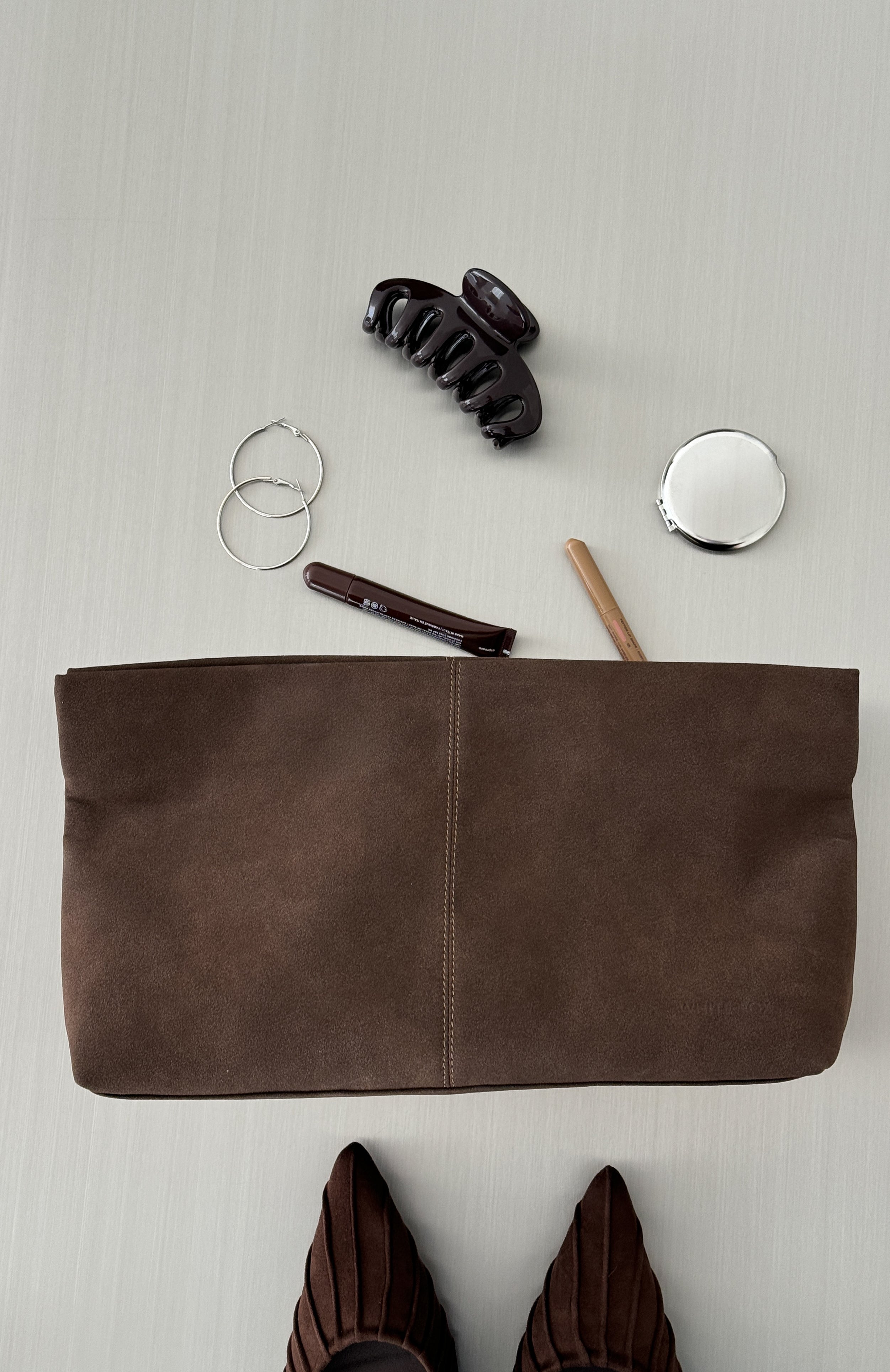Cleo Clutch Bag Dark Chocolate Faux Suede