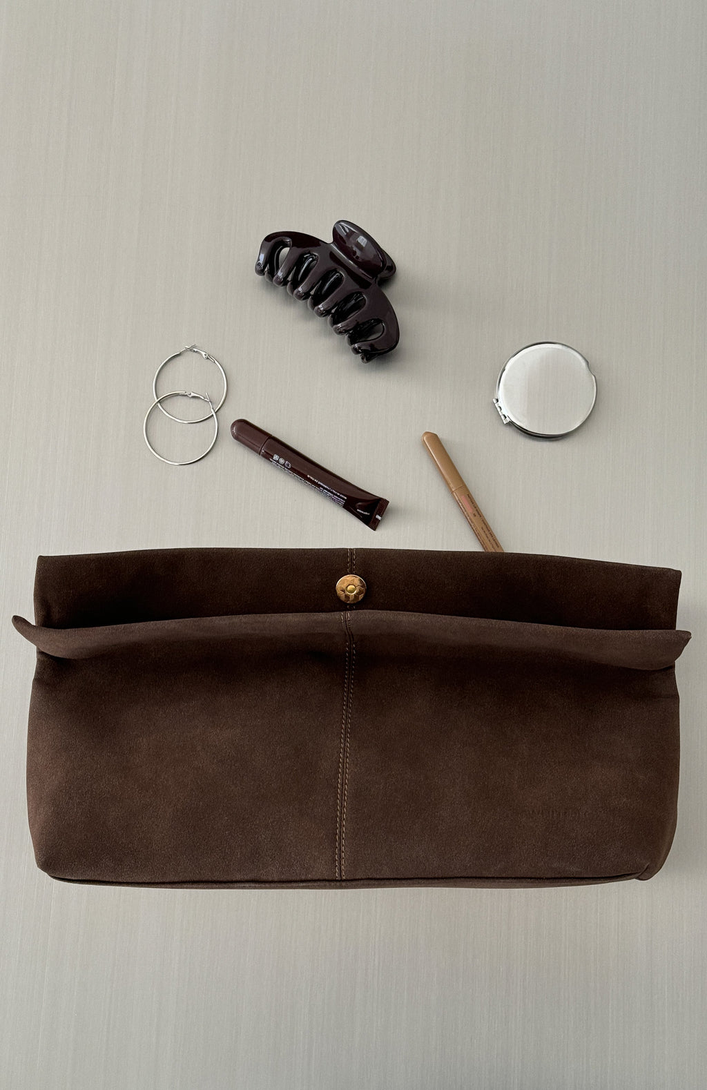 Cleo Clutch Bag Dark Chocolate Faux Suede