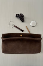 Cleo Clutch Bag Dark Chocolate Faux Suede