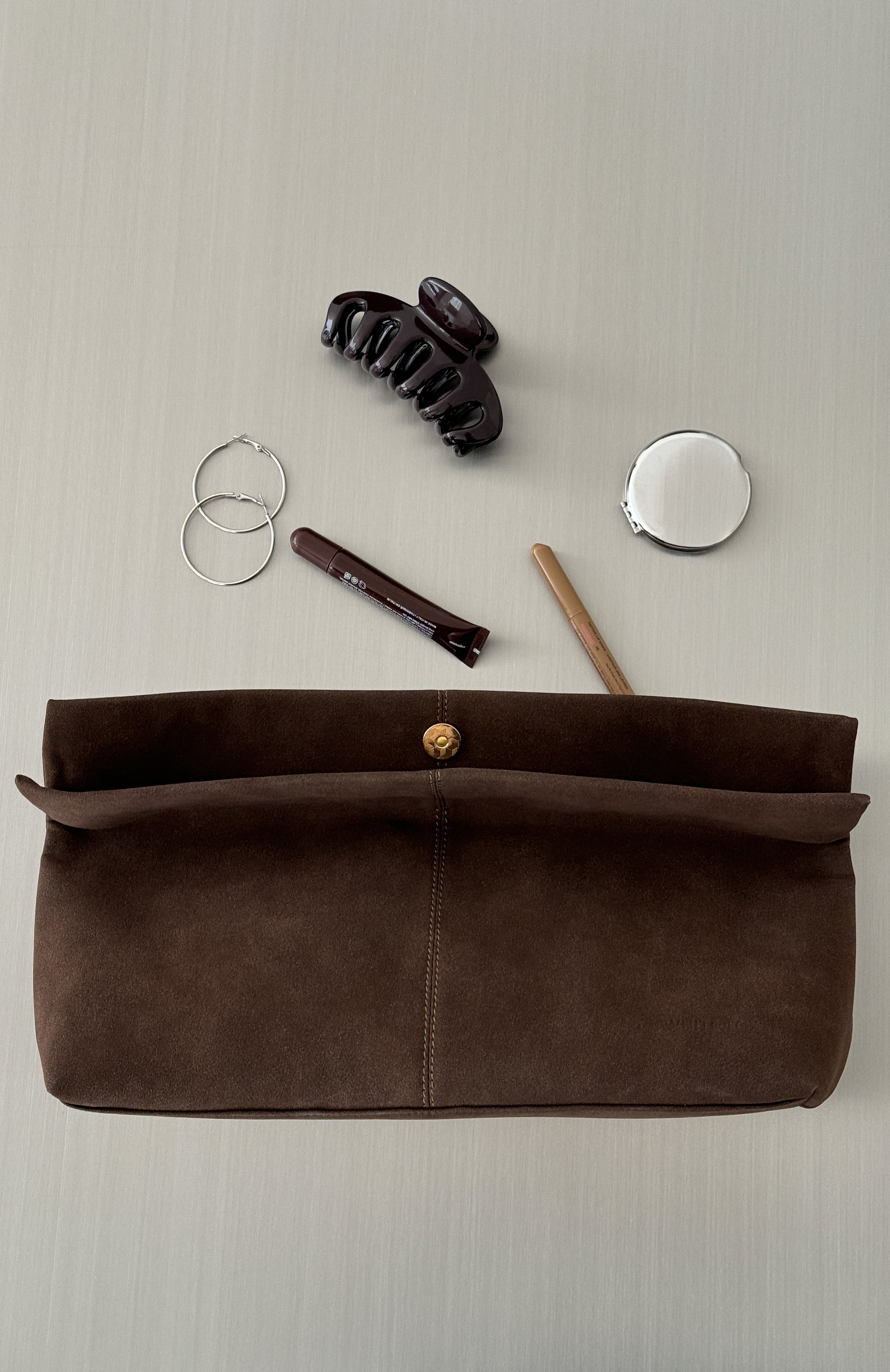 Cleo Clutch Bag Dark Chocolate Faux Suede