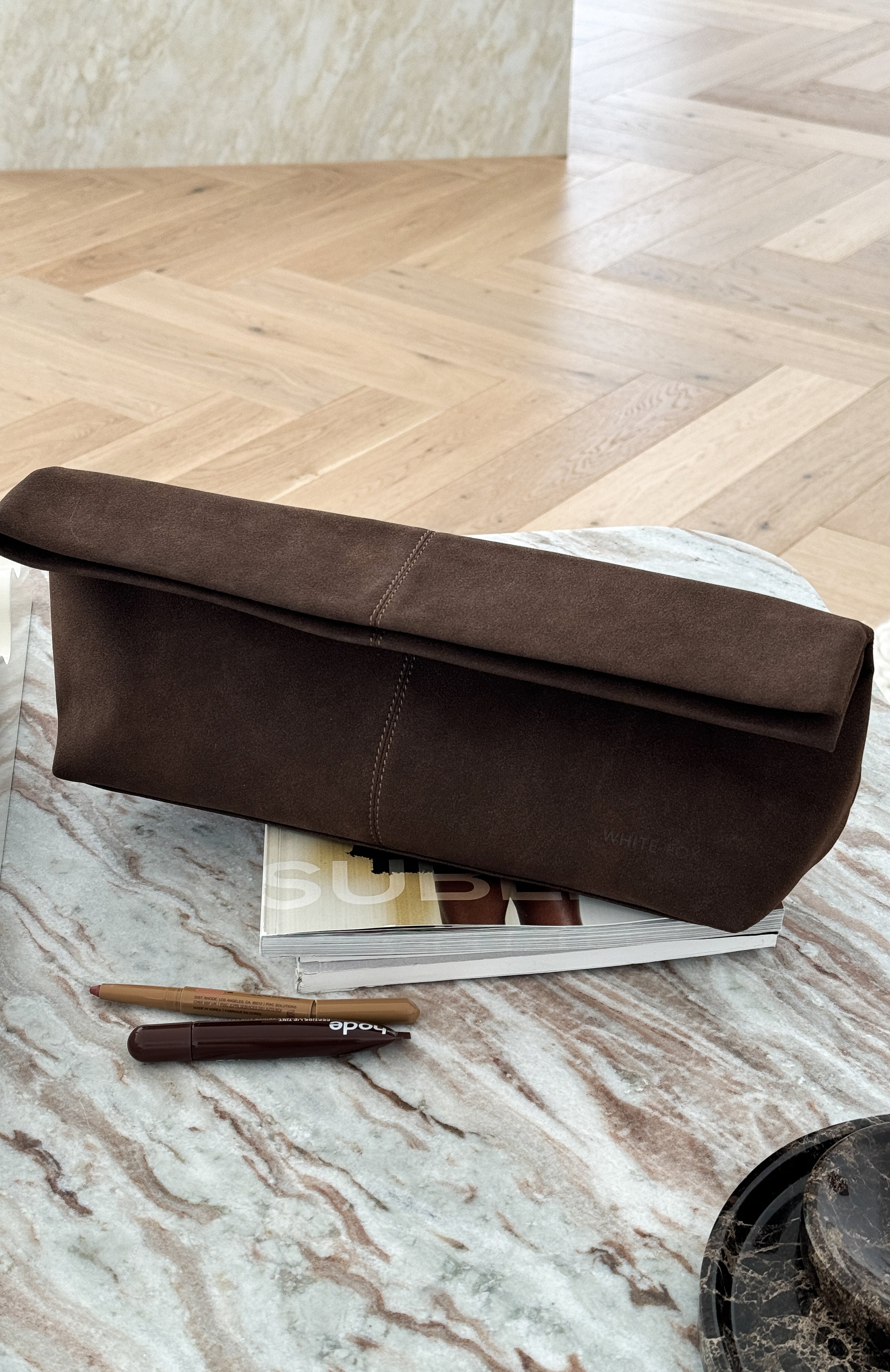 Cleo Clutch Bag Dark Chocolate Faux Suede