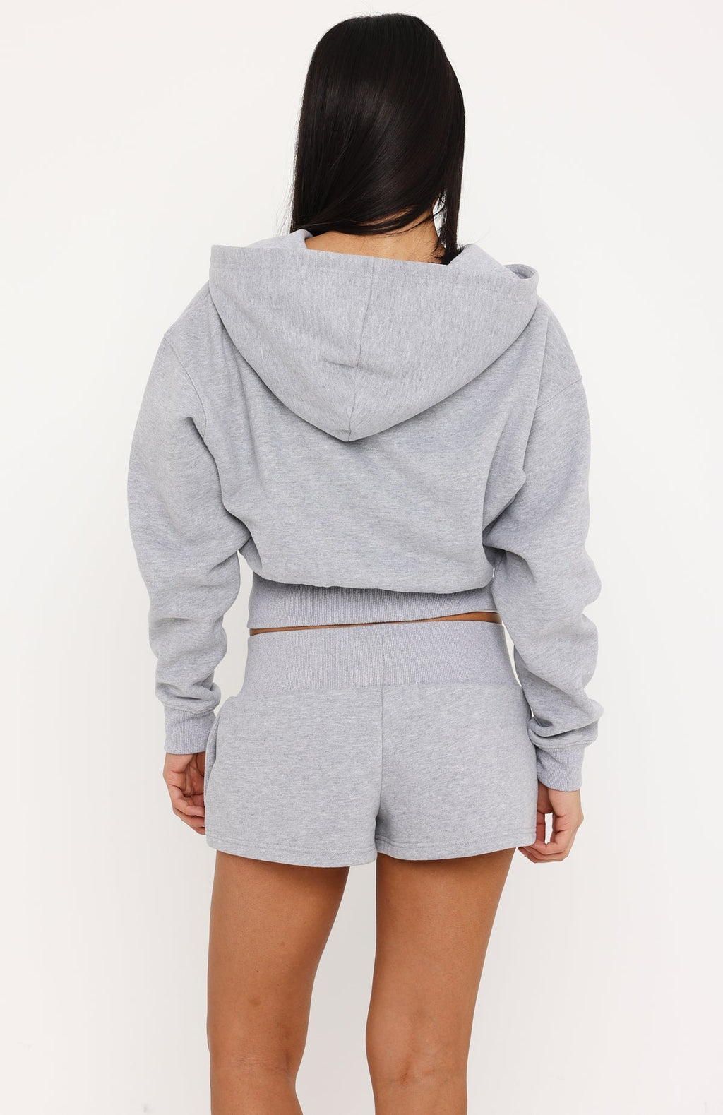 Come A Long Way Cinched Zip Front Hoodie Grey Marle
