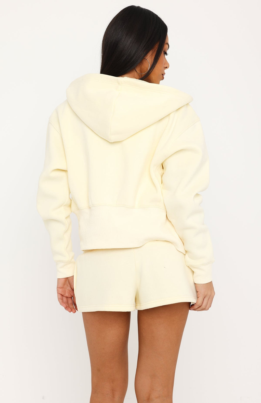 Come A Long Way Cinched Zip Front Hoodie Lemon